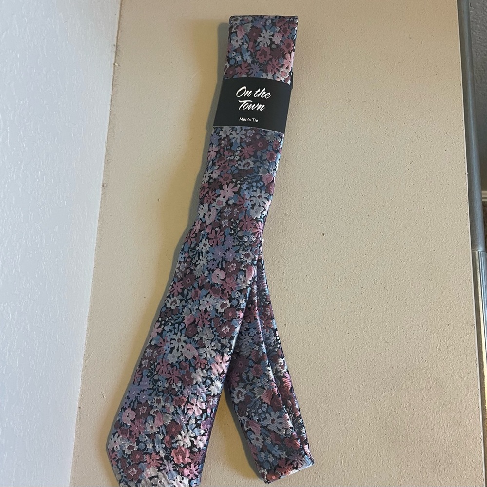 Pink and Blue Floral Patterned Tie